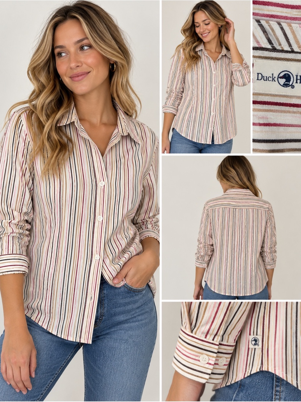Duck Head Women’s XL Striped Button Down Shirt Cotton Blend Preppy